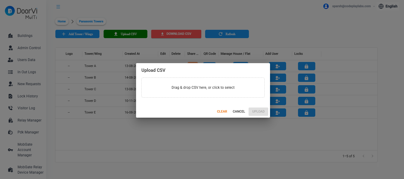DoorVi MulTi — Upload CSV modal dialog