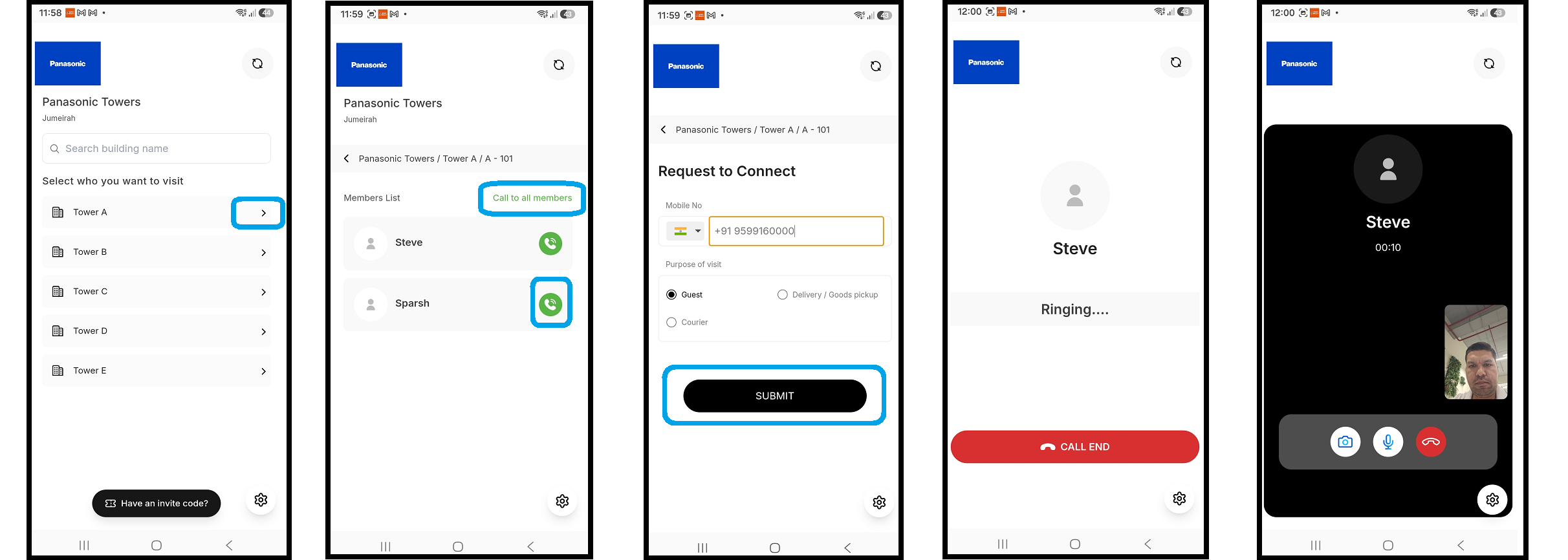 Doorman app resident call screen