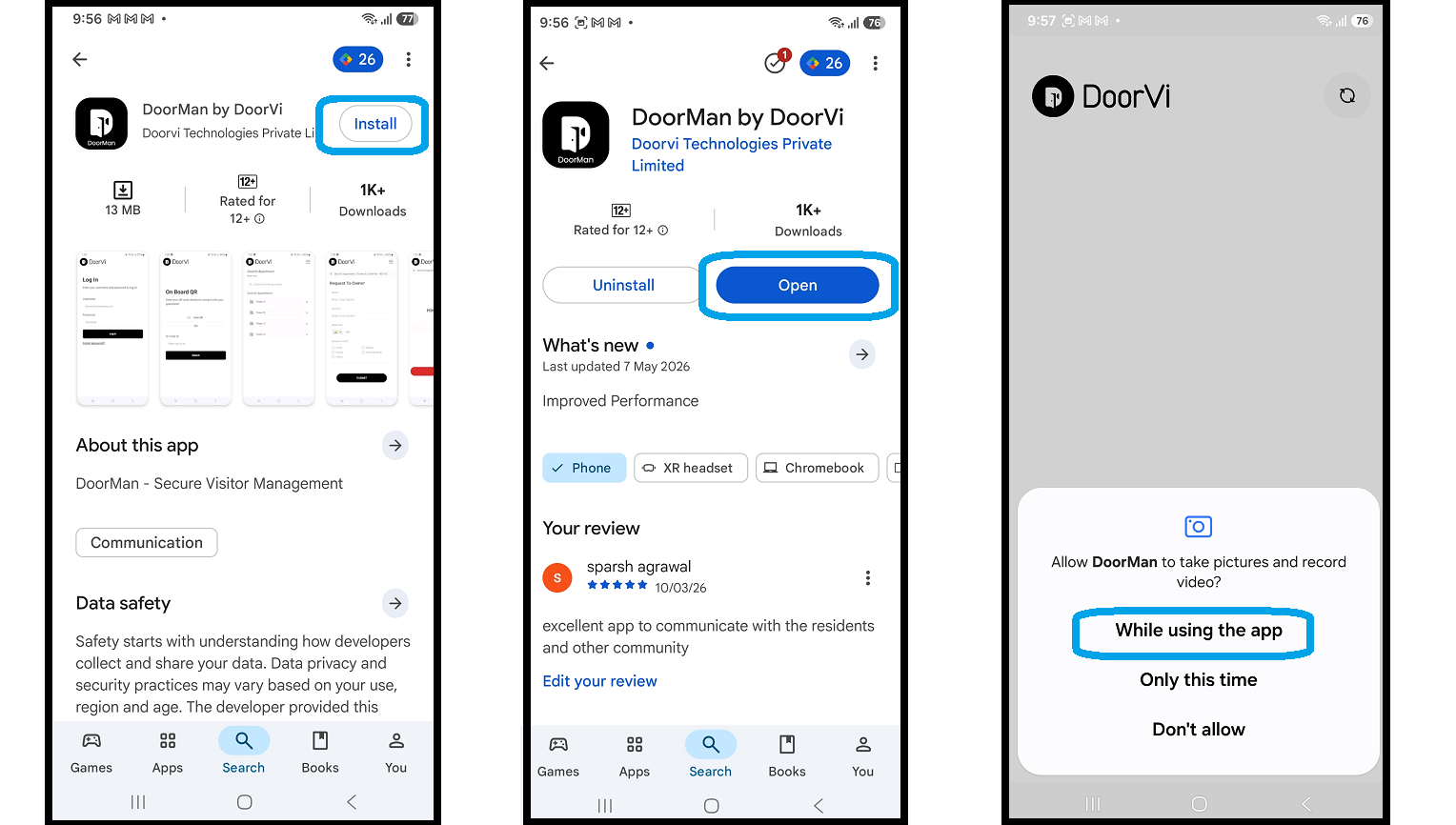 Doorman app permissions prompt screen