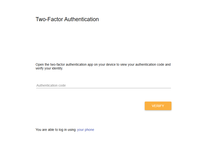 PDK two-factor authentication screen with authentication code field and Verify button
