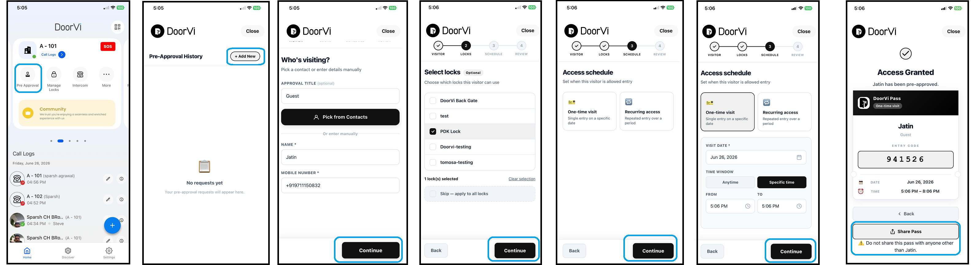 DoorVi Pre-Approved Guest Access screen