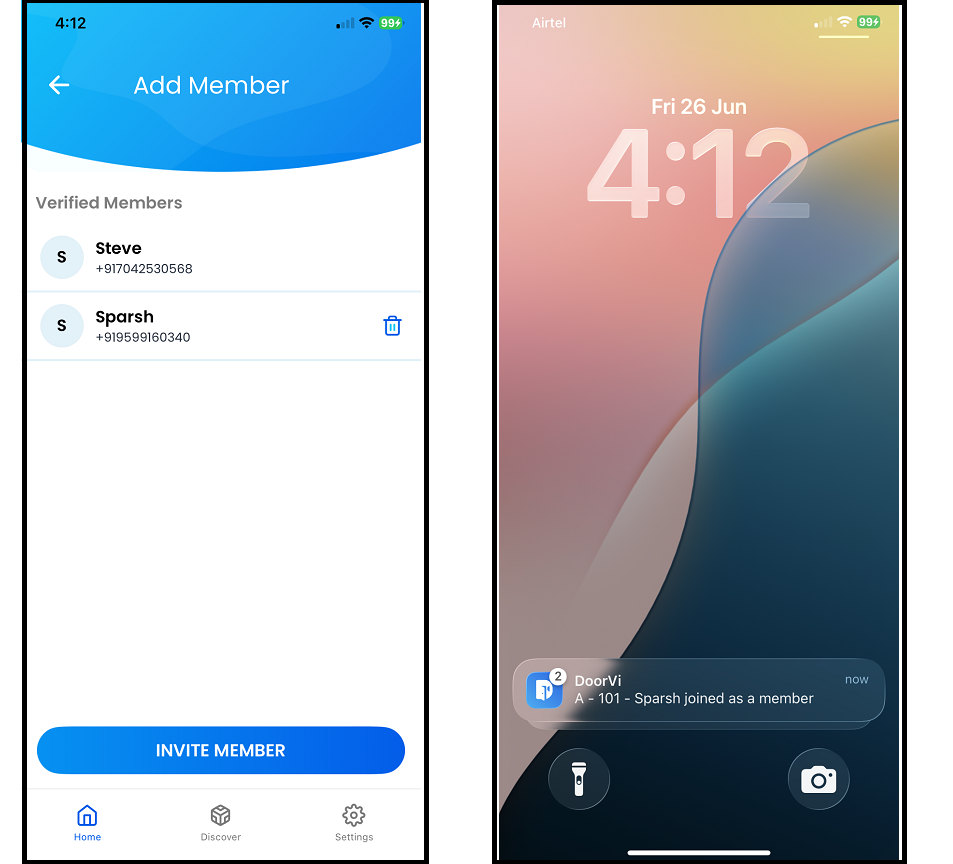 DoorVi Member Added Confirmation screen