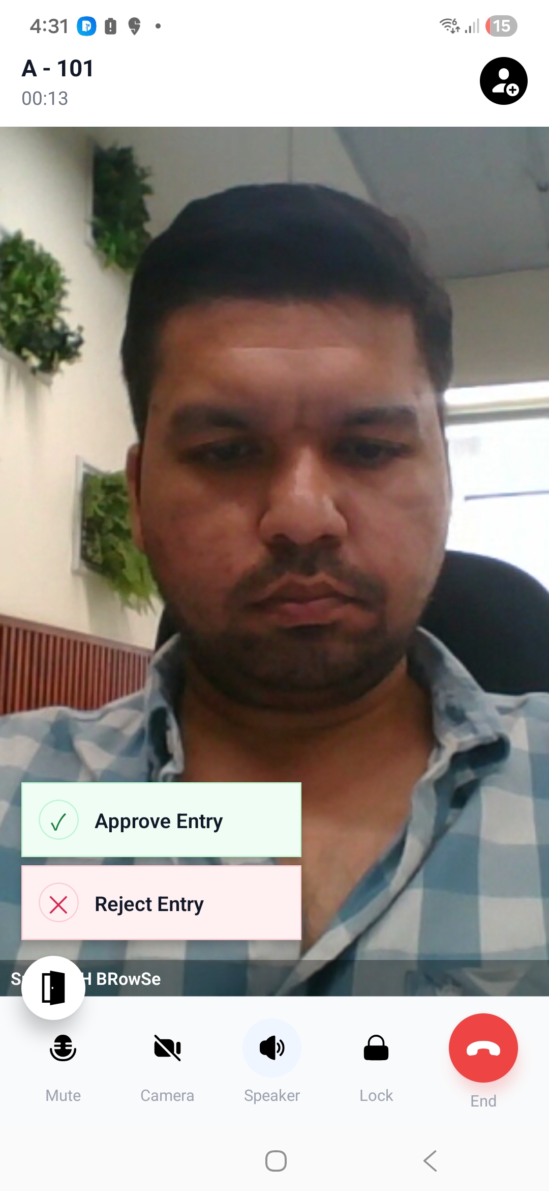 DoorVi Approve or Reject Entry screen